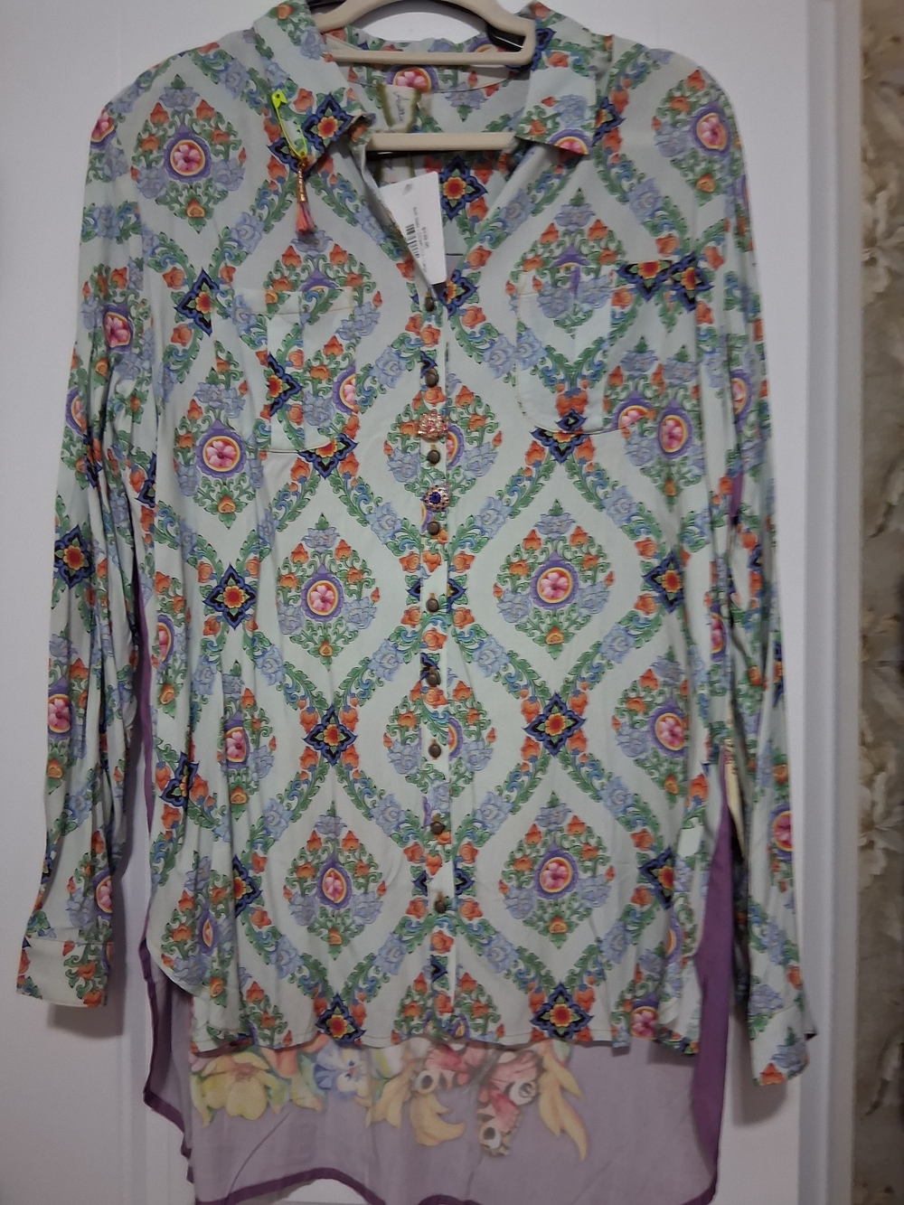 Aratta Floral Geometric Print Long-Sleeve Women’s Blouse - White Multi